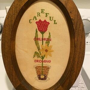 Vintage Floral Embroidery Wall Art Granny Chic